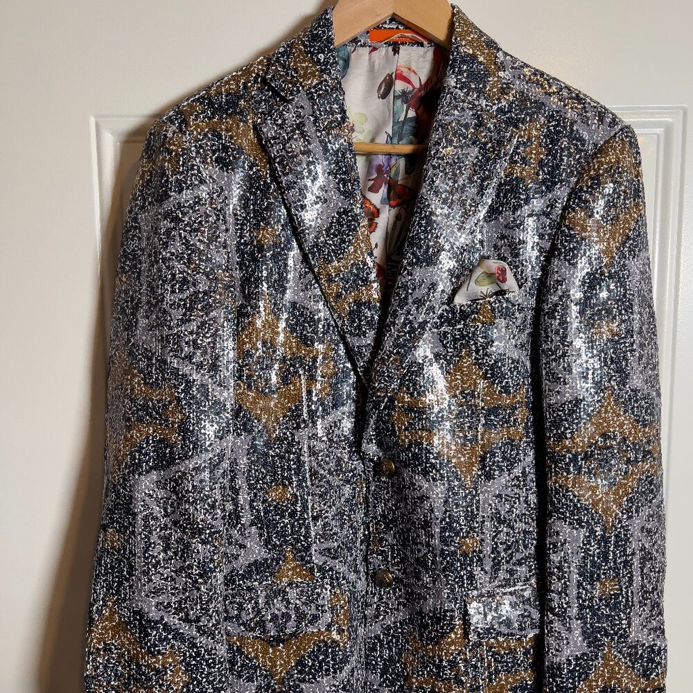 Tallia Sequin Blazer Abstract Print with Floral Lining Men's 38R